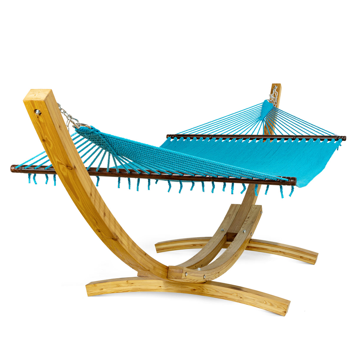 Jumbo Caribbean Hammock Light Blue and Wood Arc Hammock Stand